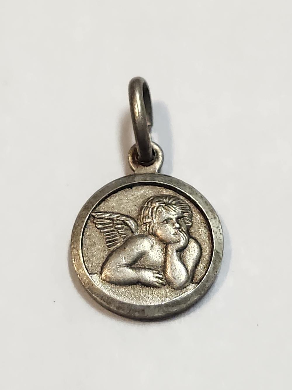 Sterling Silver Italy Raphael Guardian Angel Cherub Charm Round Pendant